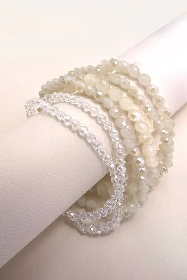 GLASS CRYSTAL BEADED 7 SET STRETCH BRACELET | 40B113: IVORY