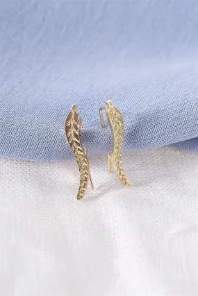 Gold Feather Wire Earrings