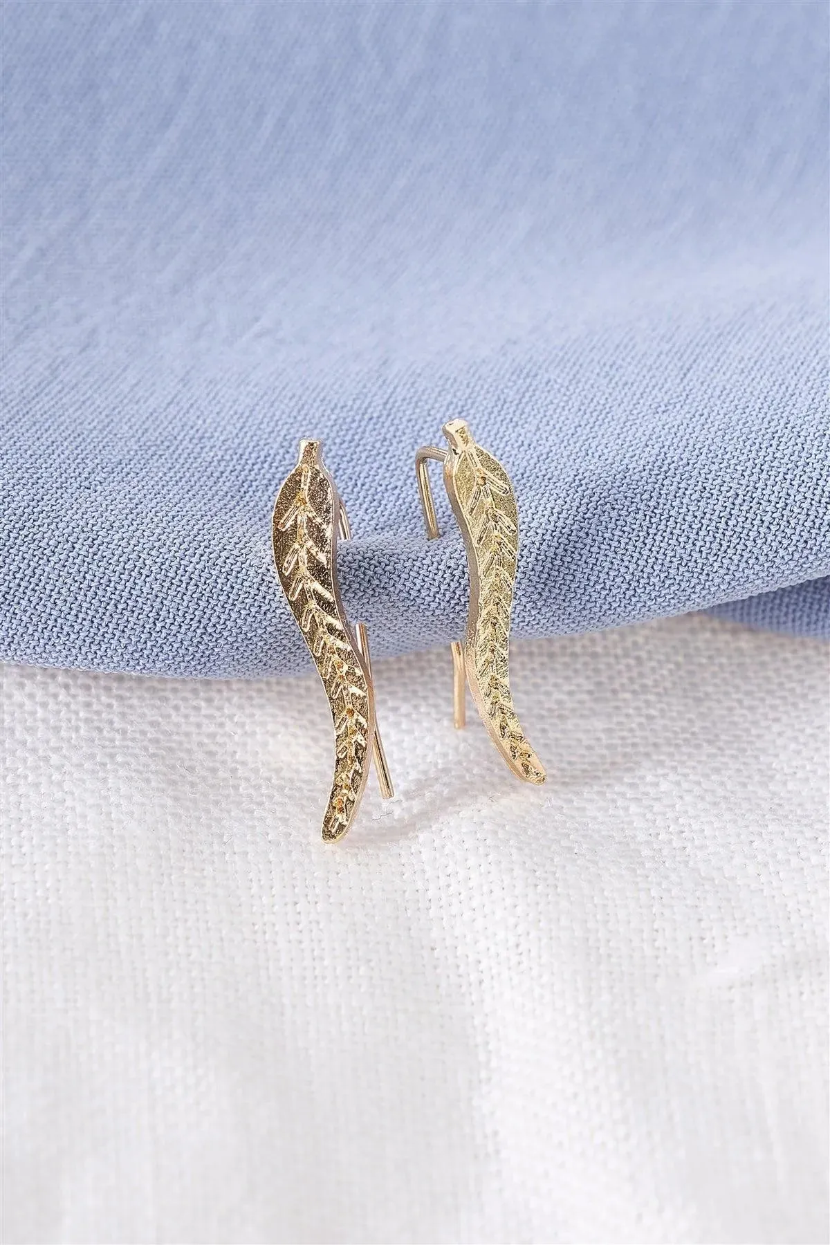 Gold Feather Wire Earrings