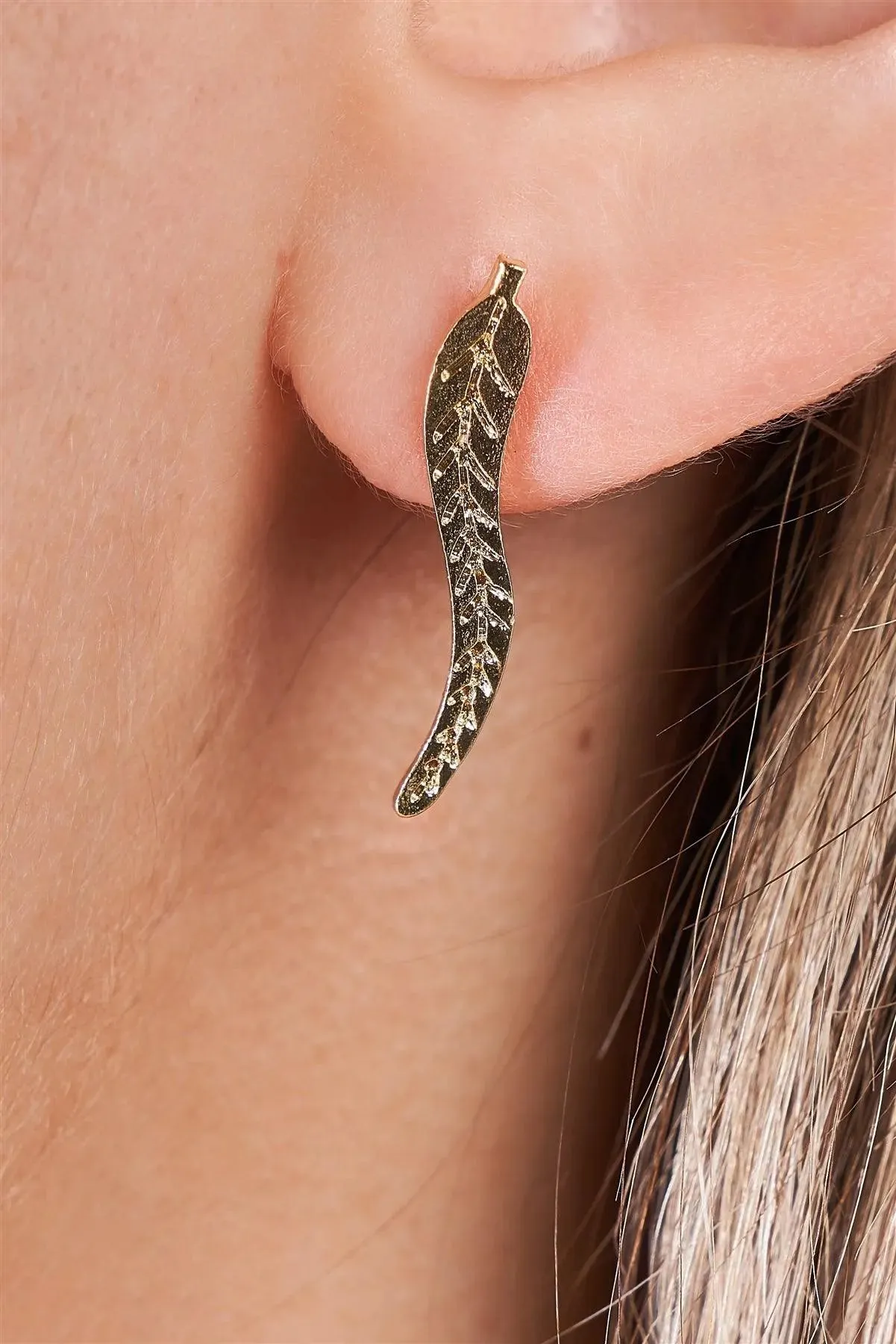 Gold Feather Wire Earrings