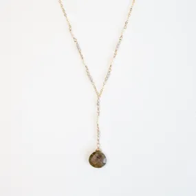 Gold Filled Long "Y" drop Necklace with Labradorite