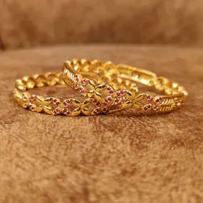 GOLD PATTERN RUBY COLOUR CZ INTRICATE BANGLES