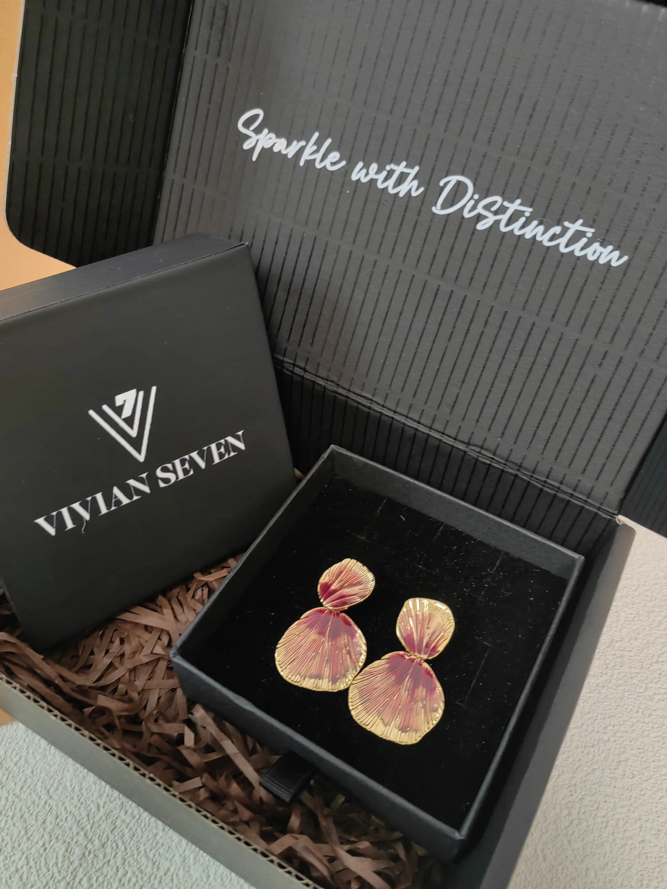 Gold Purple Metal Shell Drop Dangle Statement Earrings