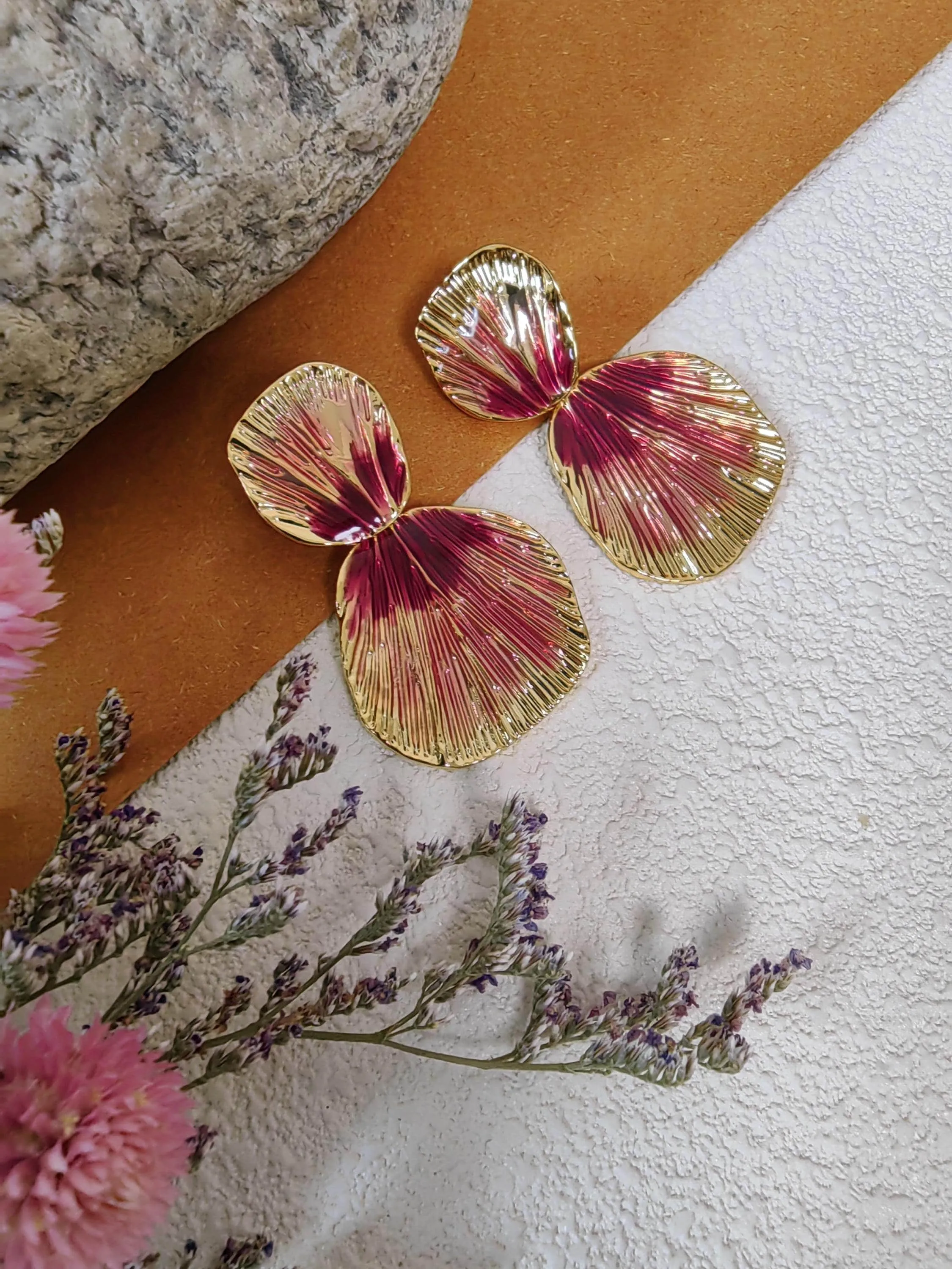 Gold Purple Metal Shell Drop Dangle Statement Earrings