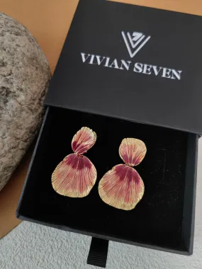Gold Purple Metal Shell Drop Dangle Statement Earrings