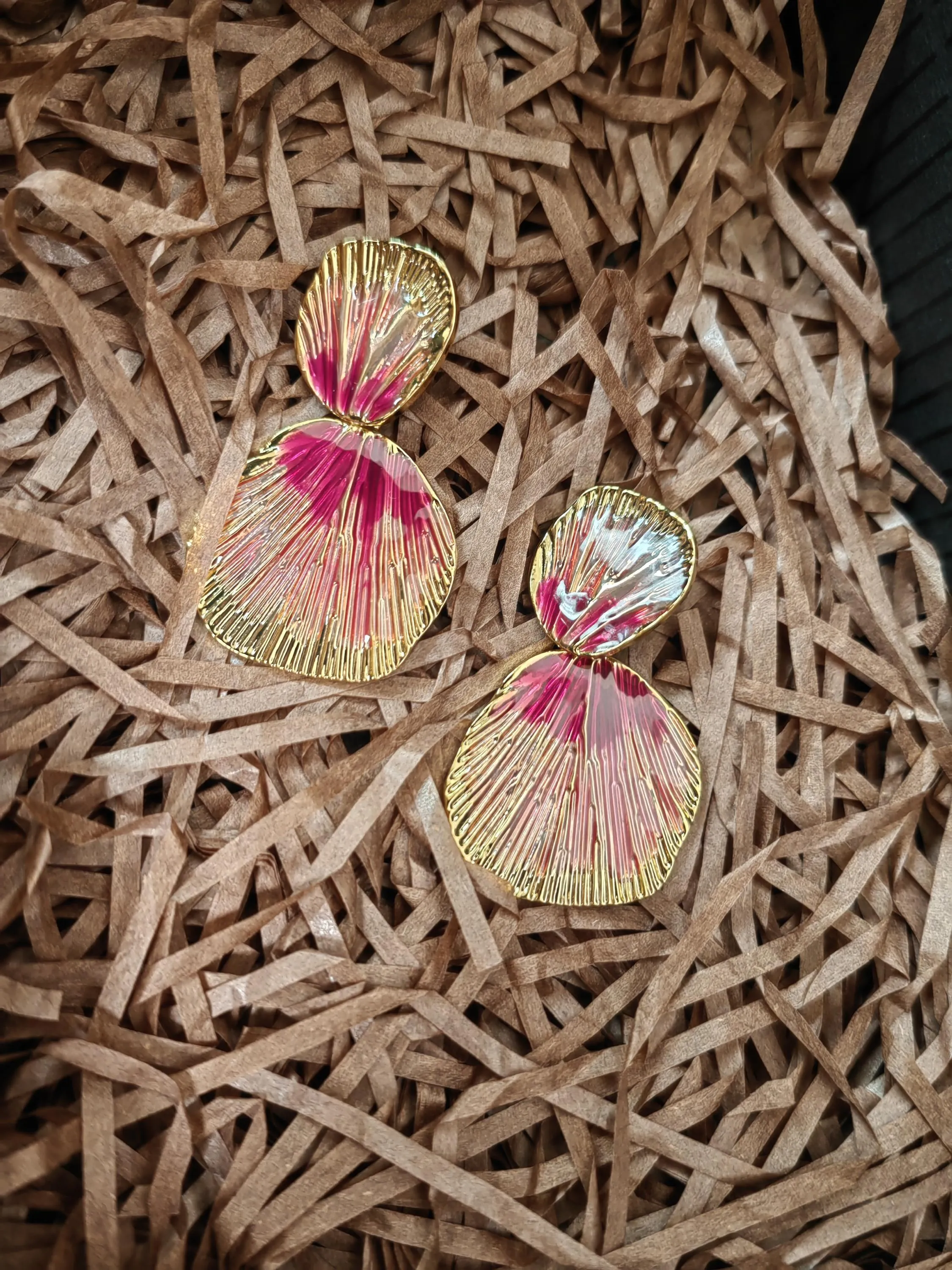 Gold Purple Metal Shell Drop Dangle Statement Earrings