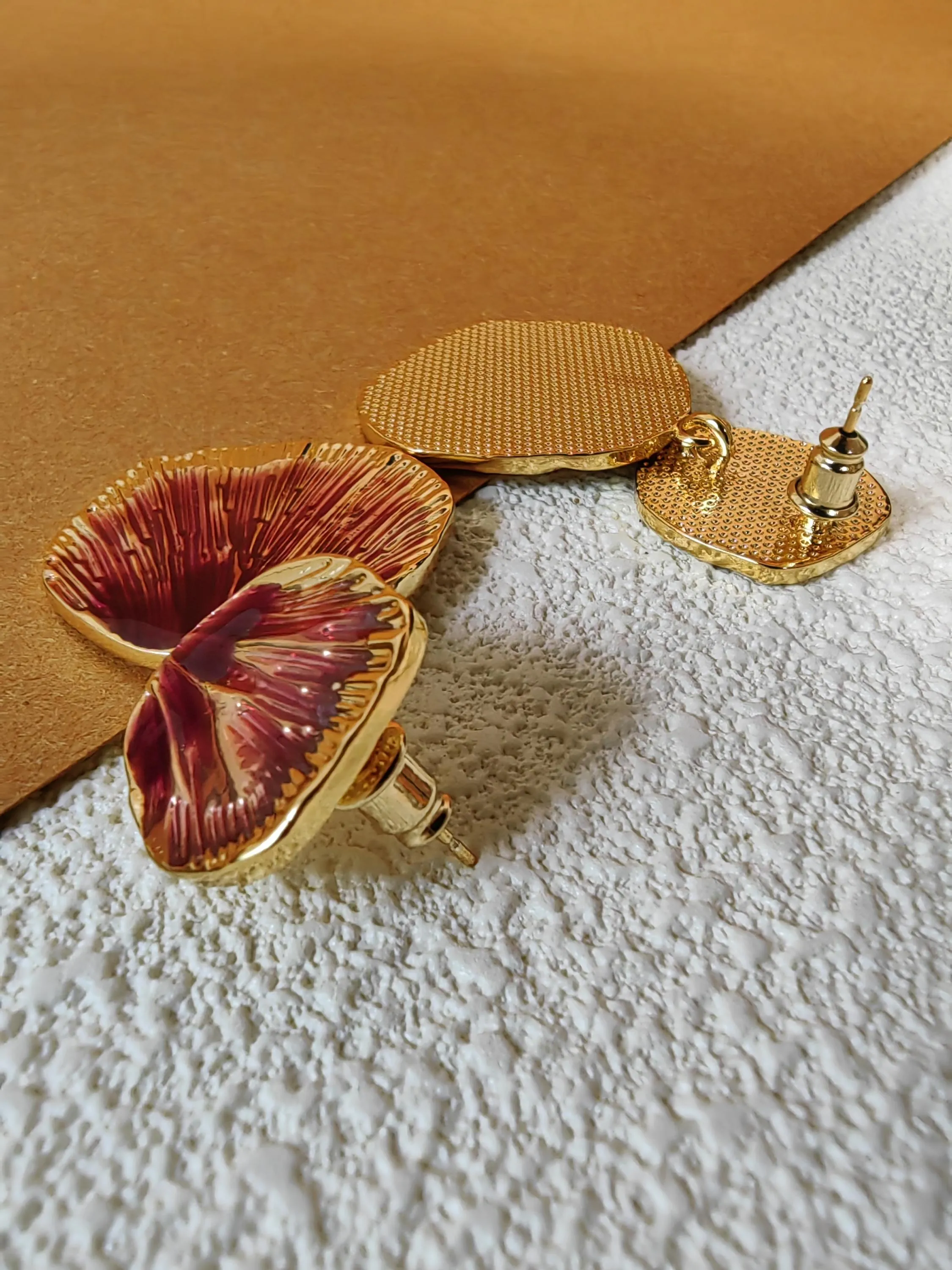 Gold Purple Metal Shell Drop Dangle Statement Earrings