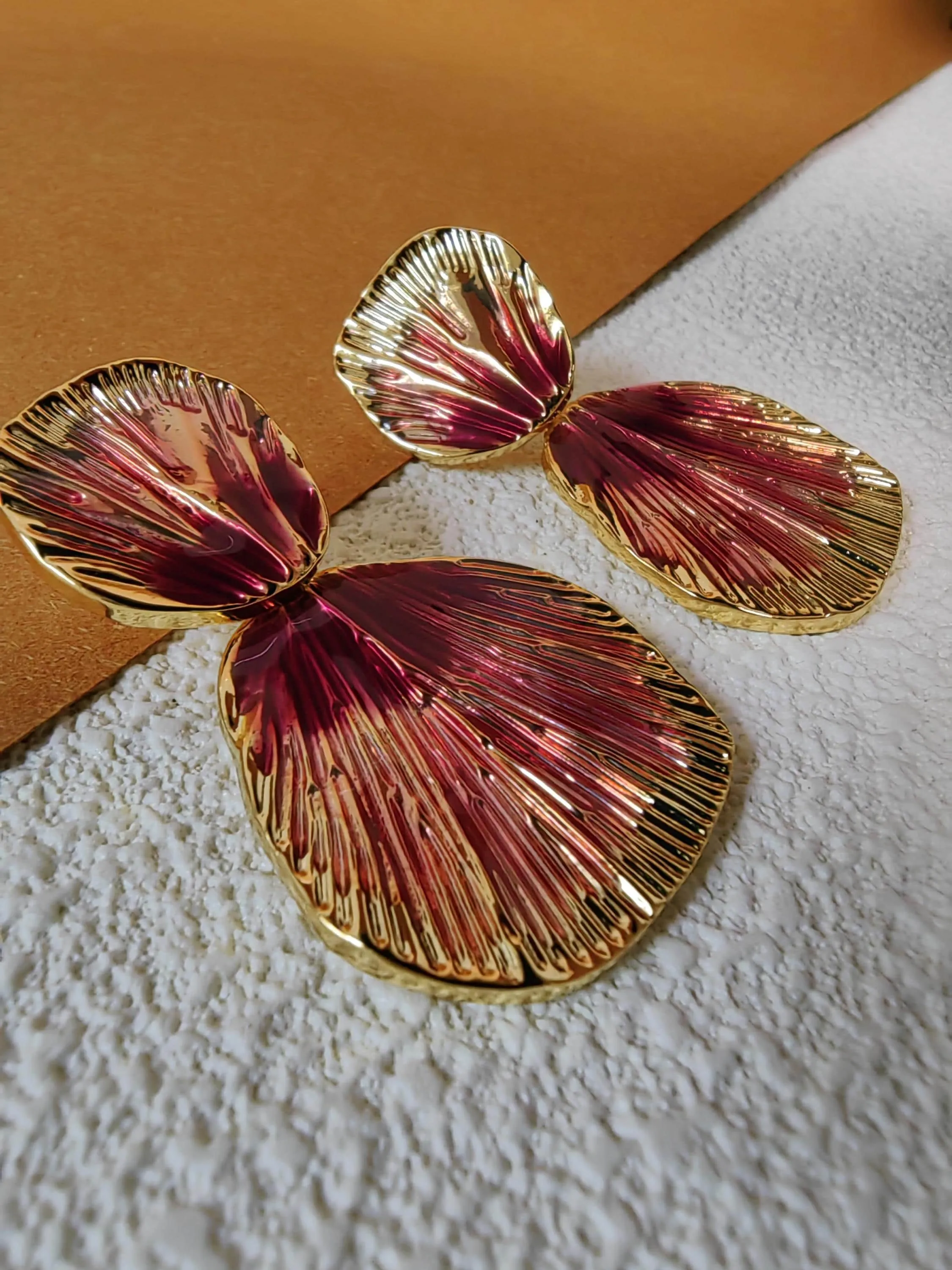Gold Purple Metal Shell Drop Dangle Statement Earrings