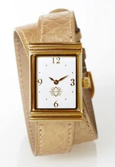 Gold Rectangular Watch with Double Wrap Strap