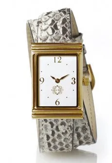Gold Rectangular Watch with Double Wrap Strap