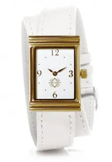 Gold Rectangular Watch with Double Wrap Strap