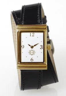 Gold Rectangular Watch with Double Wrap Strap