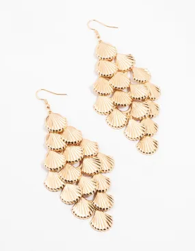 Gold Ribbed Shell  Design Drop Earrings