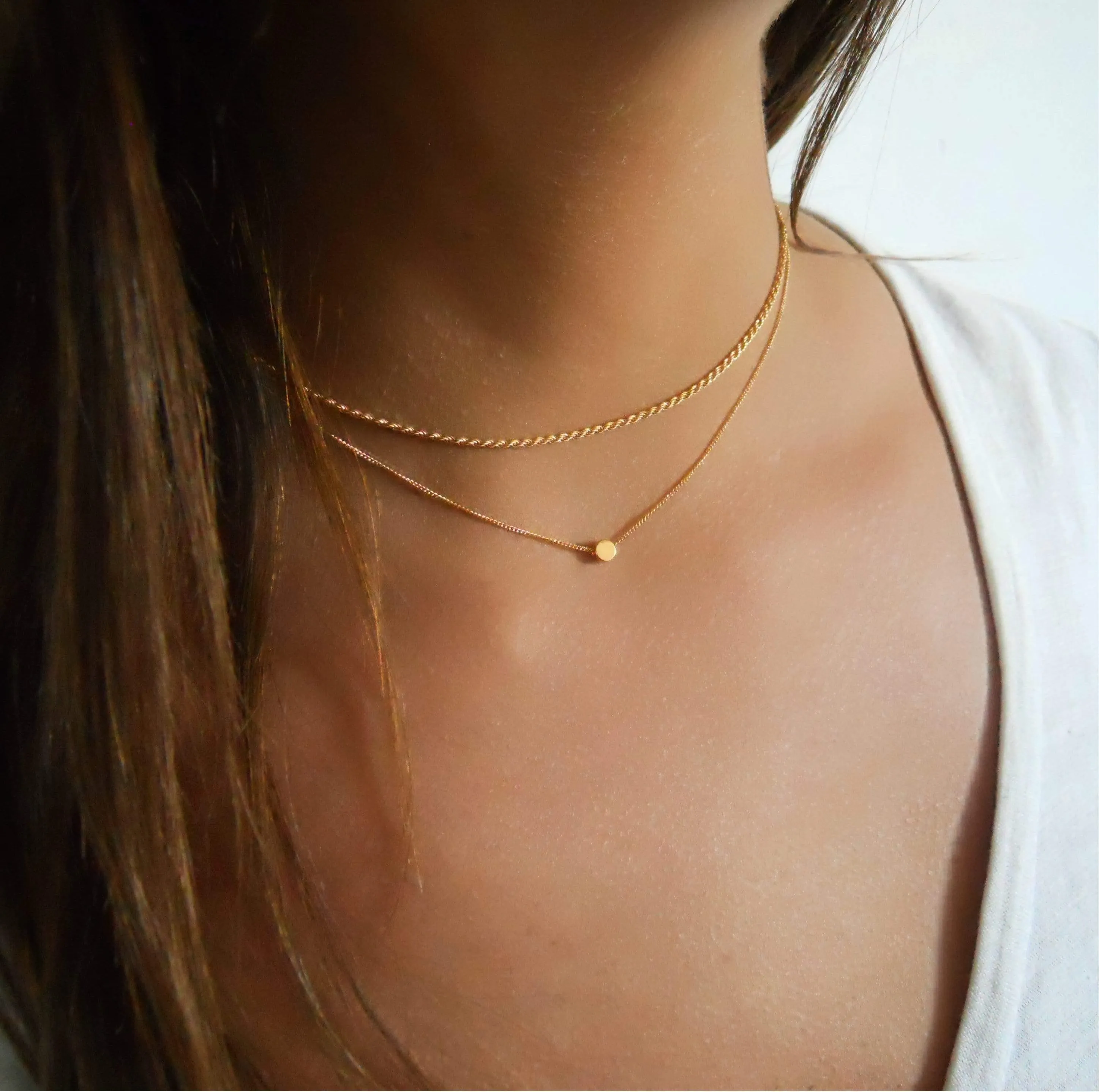 Gold Rope Choker and Dot Necklace - Set Of 2 Necklaces