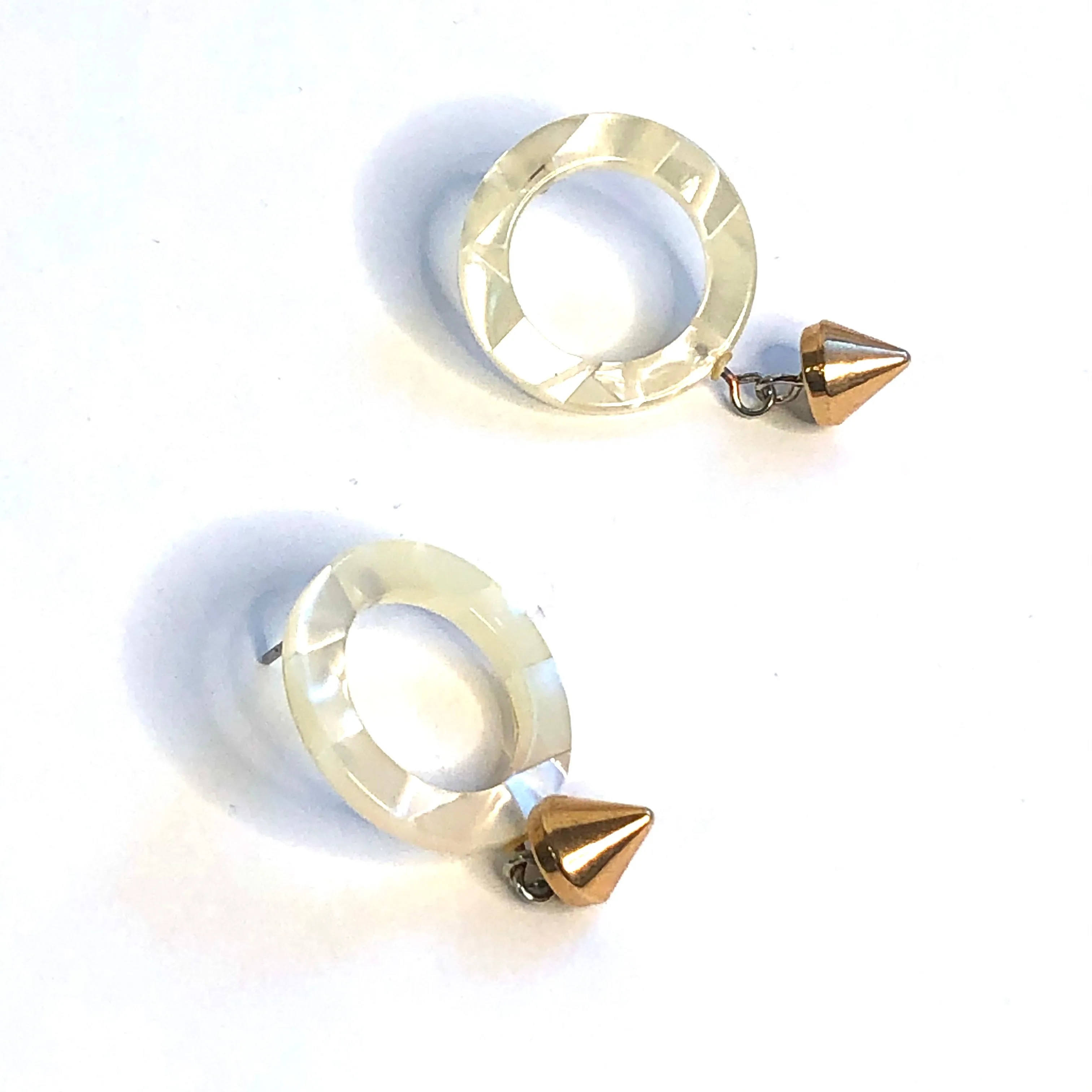 Gold Spike Drop & Shell Quilted Lucite Donut Drop Earrings