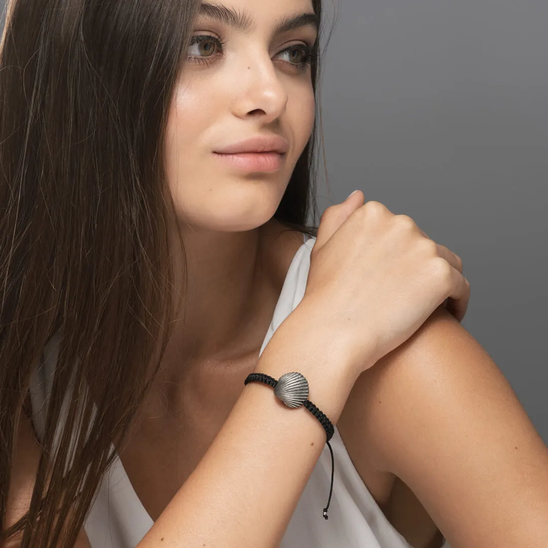 Grande oyster - macrame bracelet - silver 925 - black oxidation - unisex