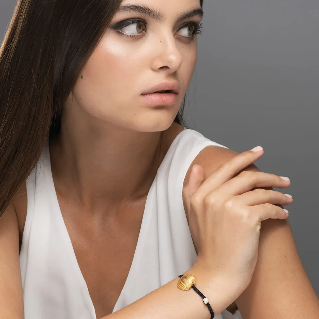 Grande oyster - macrame bracelet - silver 925 - gold plated