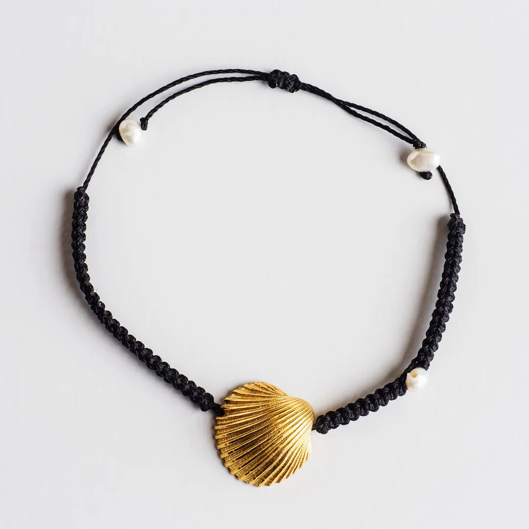 Grande oyster - macrame bracelet - silver 925 - gold plated