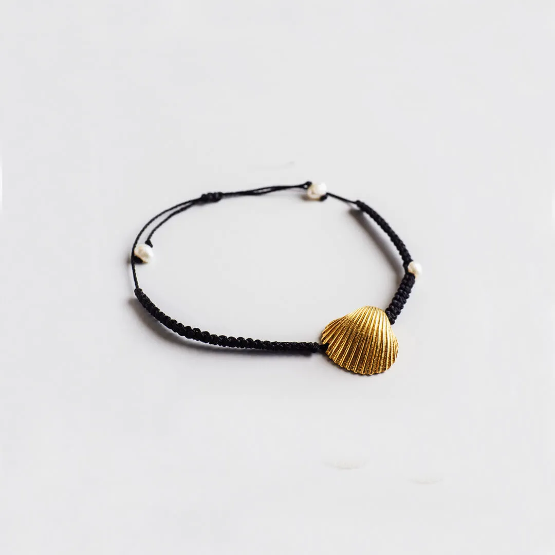 Grande oyster - macrame bracelet - silver 925 - gold plated
