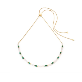 Harmony necklace freshwater pearls malachite & gold