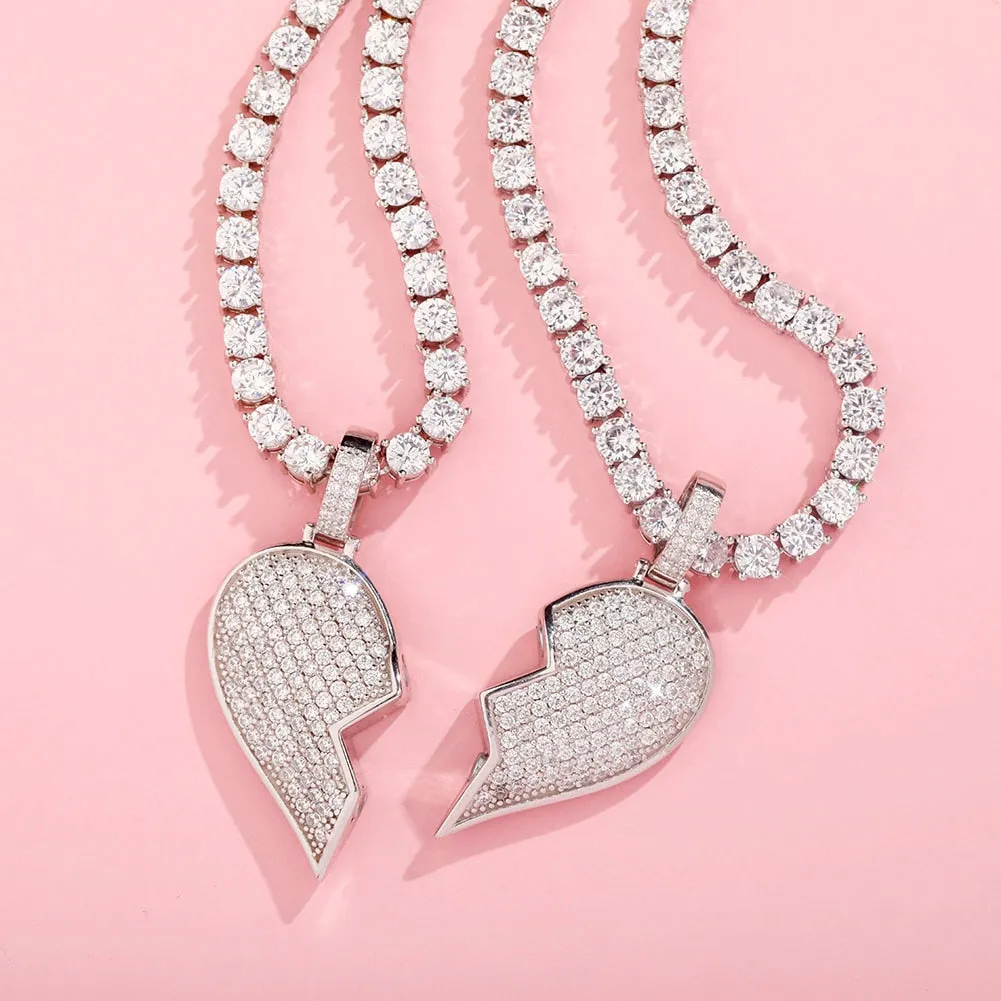 Heart Broken With Magnet Iced Out Pendant Necklace Mens/Women Hip Hop Gold Silver Color Jewelry