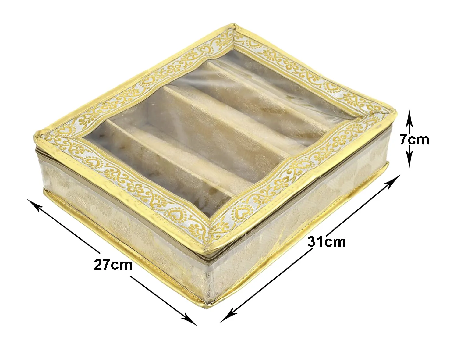 Heart Home Feather Design Laminated 4 Rod Box, Organizer For Bangle, Watches, Bracelets, Jewellery With Tranasparent Top (Gold)-47HH0182