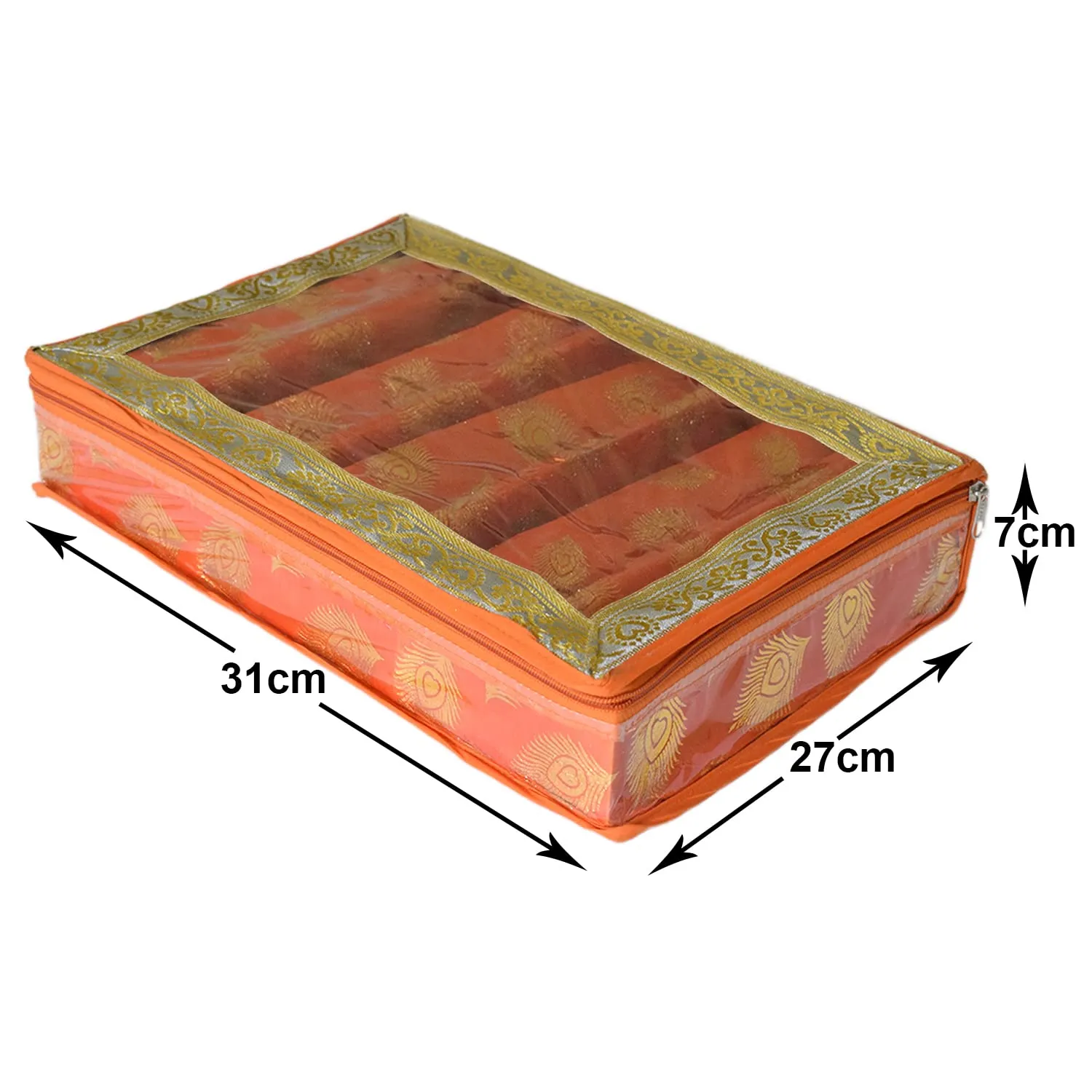 Heart Home Feather Design Laminated 4 Rod Box, Organizer For Bangle, Watches, Bracelets, Jewellery With Tranasparent Top (Orange)-47HH0158