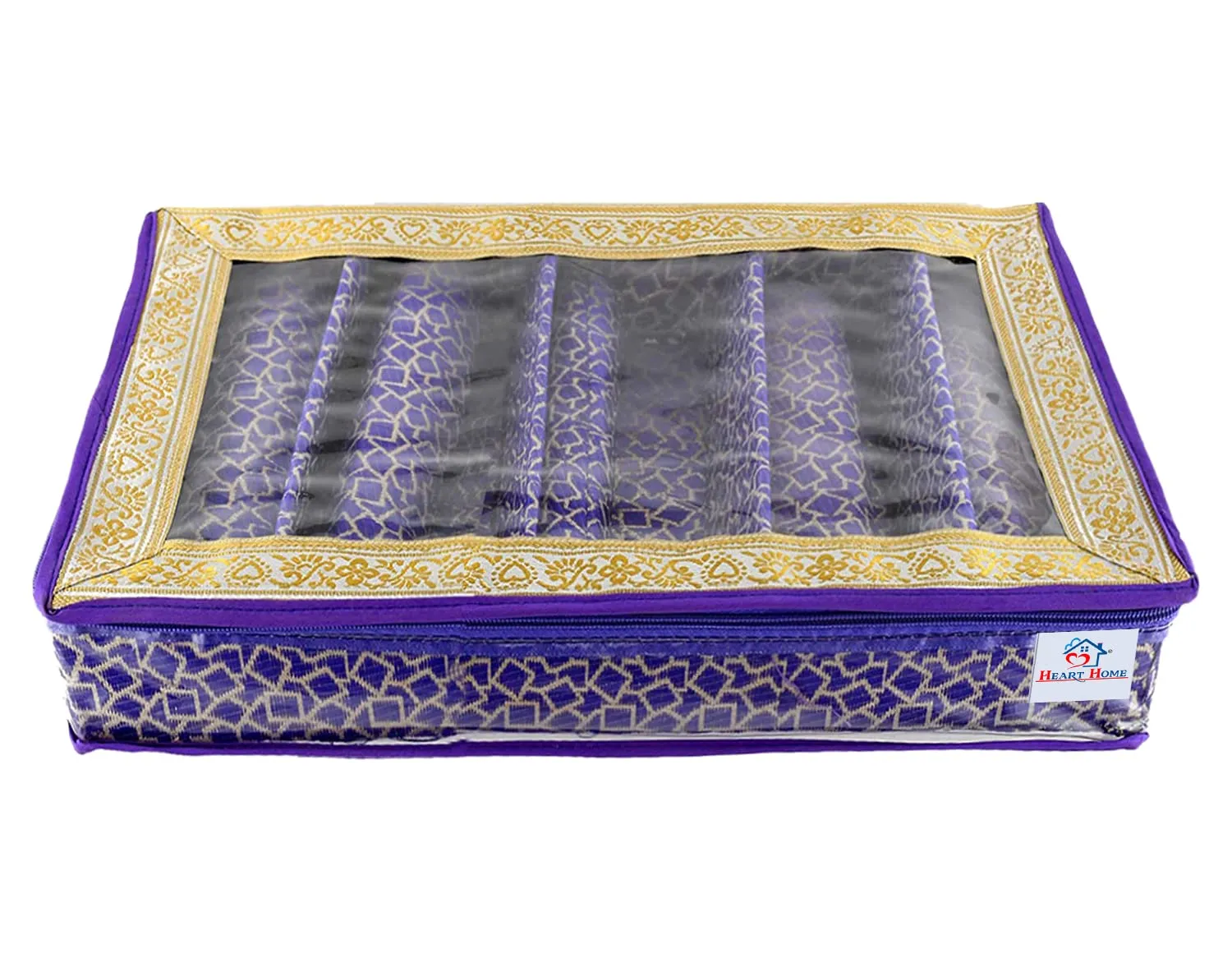 Heart Home Multipurpose Multi Saqare Design Laminated 5 Rod Bangle Box/Organizer/Case With Tranasparent Top (Purple)-47HH0353