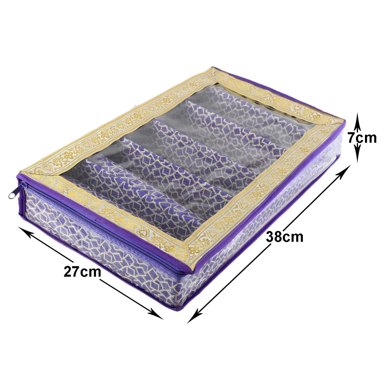 Heart Home Multipurpose Multi Saqare Design Laminated 5 Rod Bangle Box/Organizer/Case With Tranasparent Top (Purple)-47HH0353