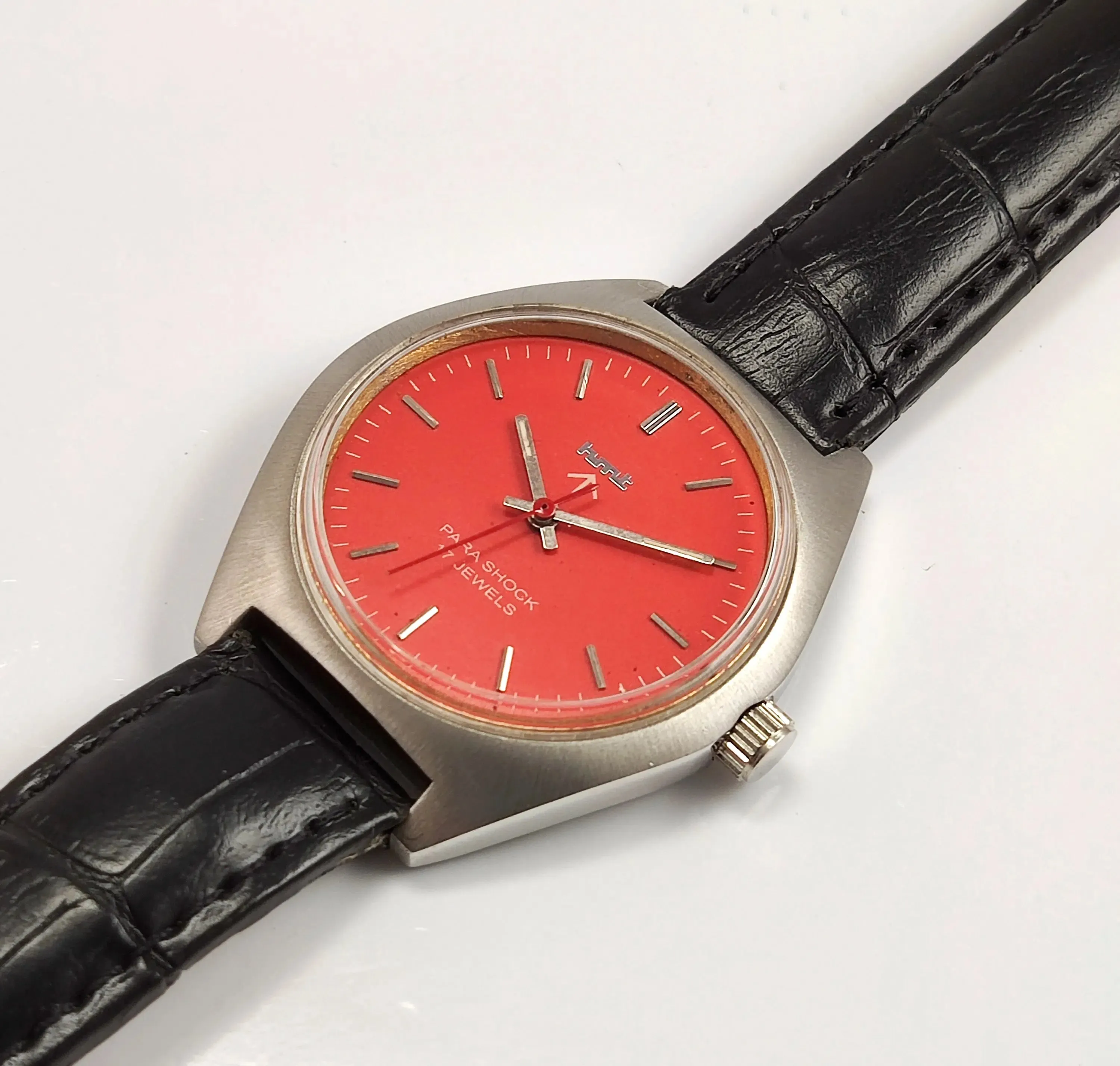 Hmt Orange Dial Para Shock 17 Jewels Handwinding Men's Watch 0231
