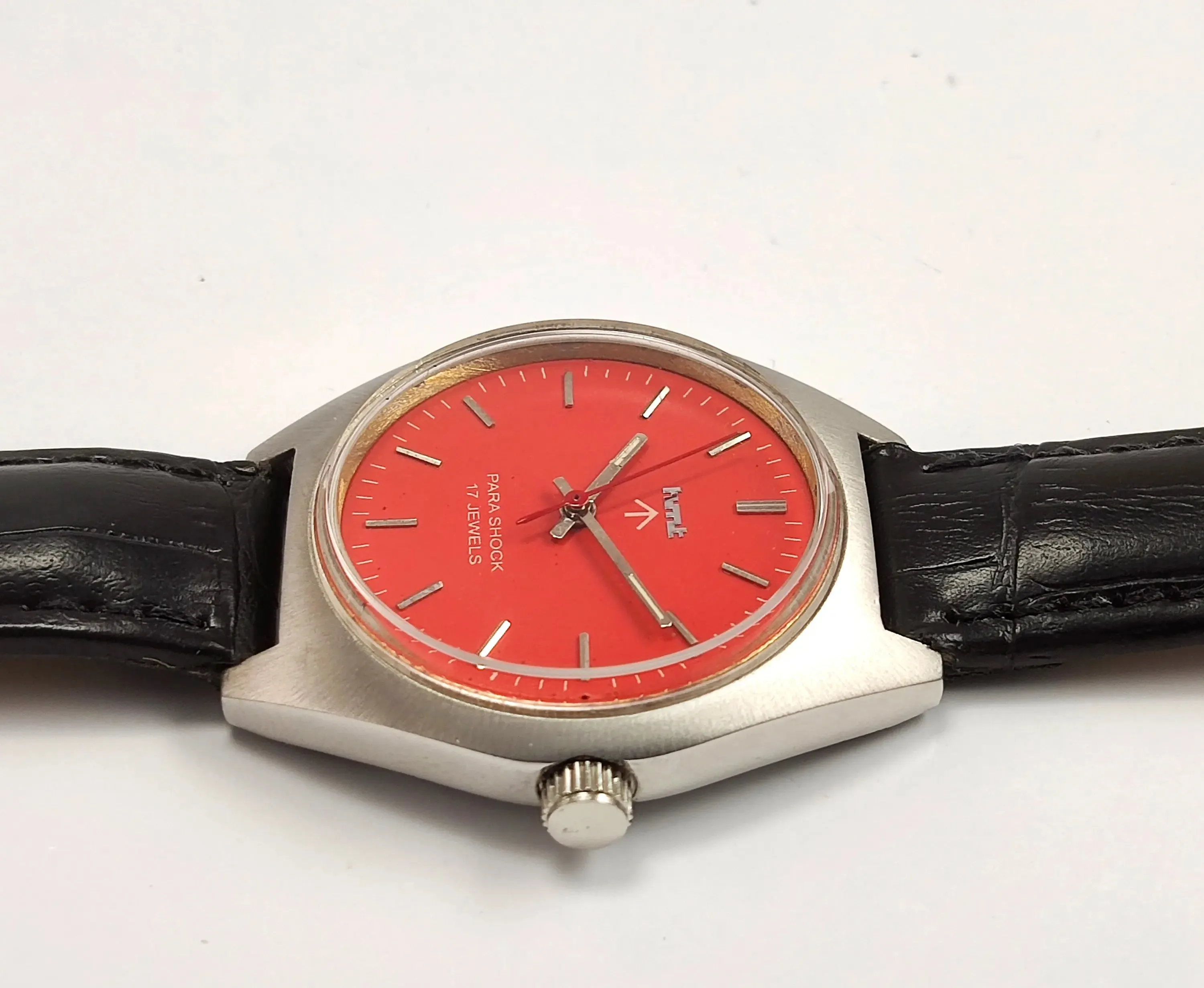 Hmt Orange Dial Para Shock 17 Jewels Handwinding Men's Watch 0231