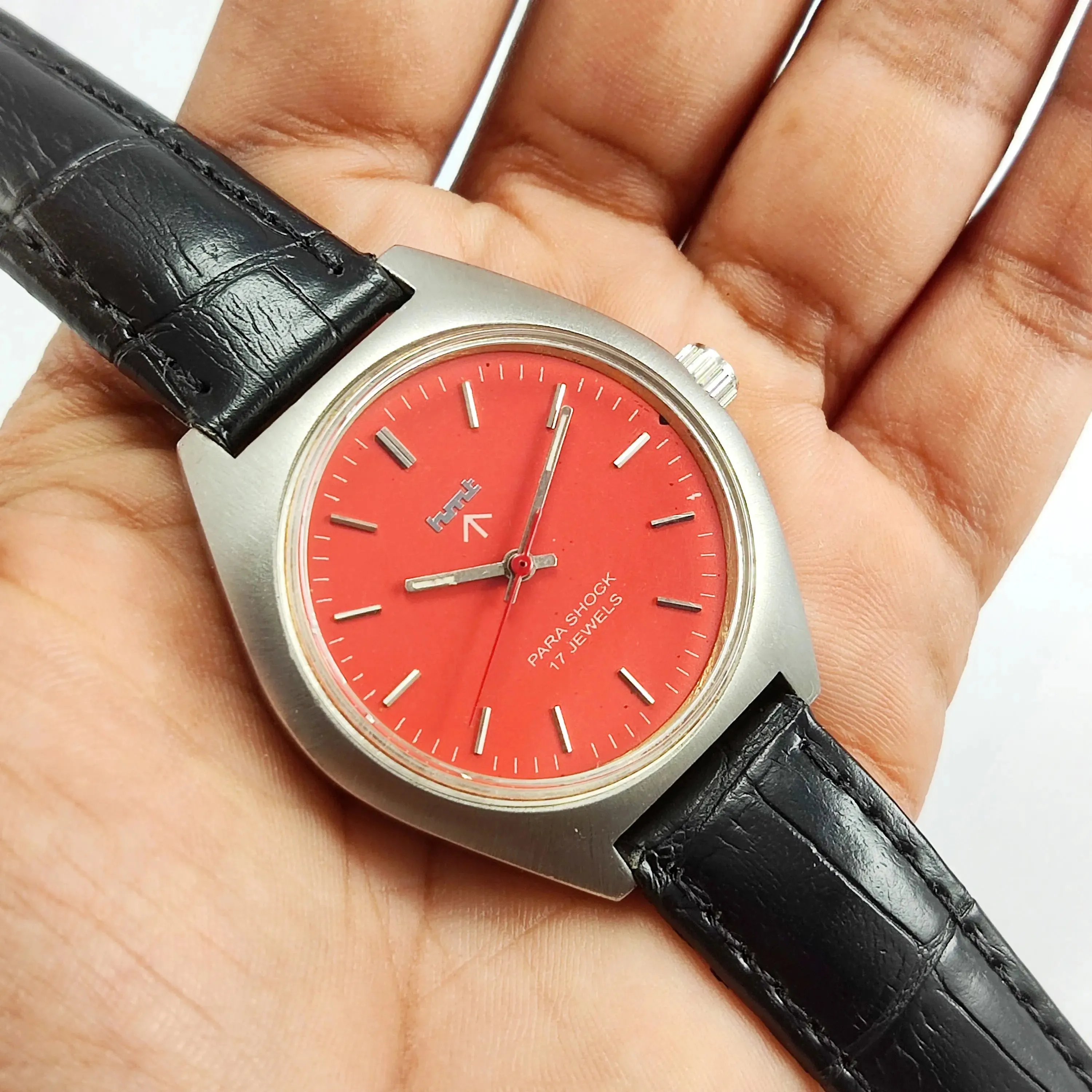 Hmt Orange Dial Para Shock 17 Jewels Handwinding Men's Watch 0231
