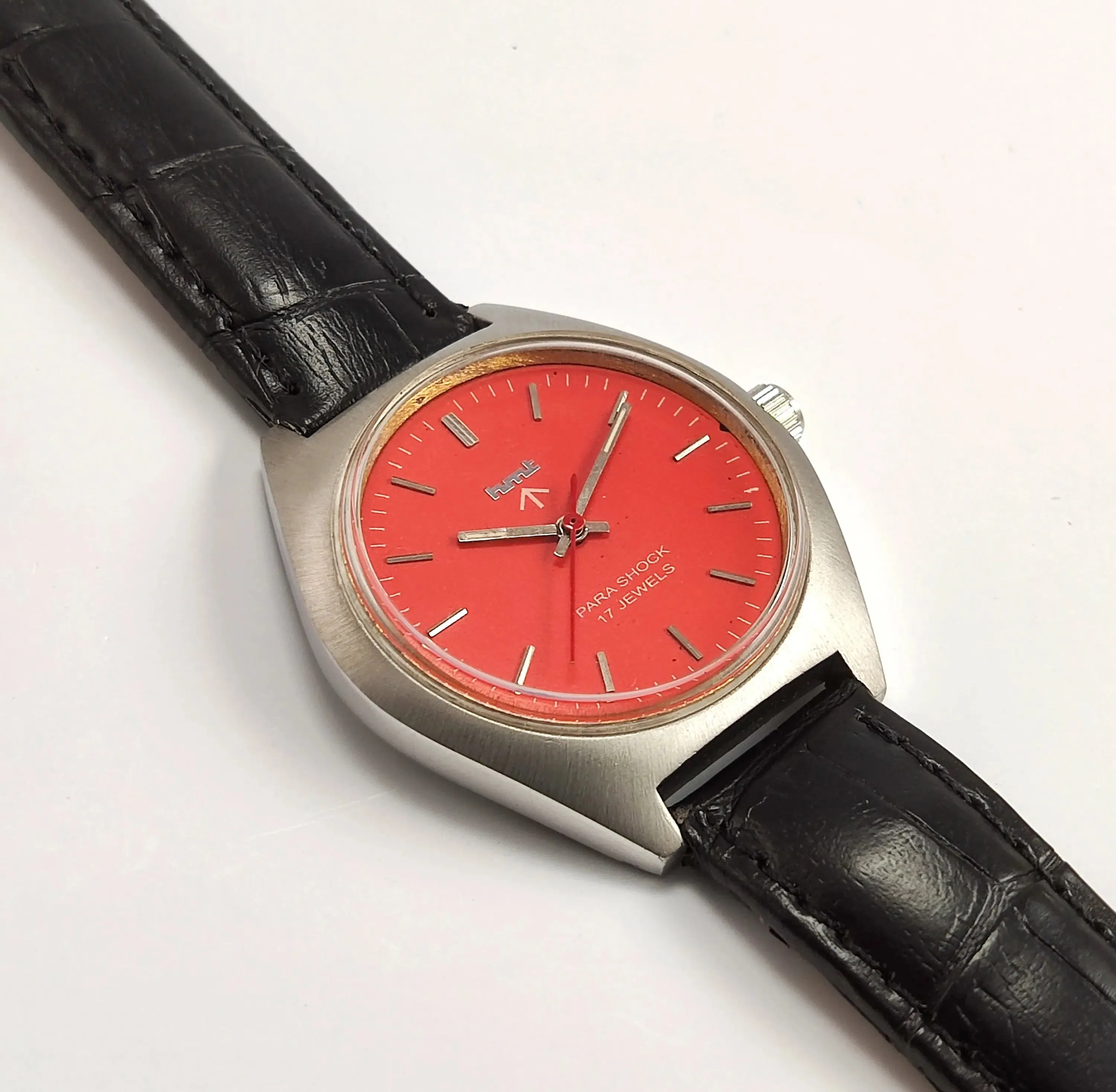Hmt Orange Dial Para Shock 17 Jewels Handwinding Men's Watch 0231