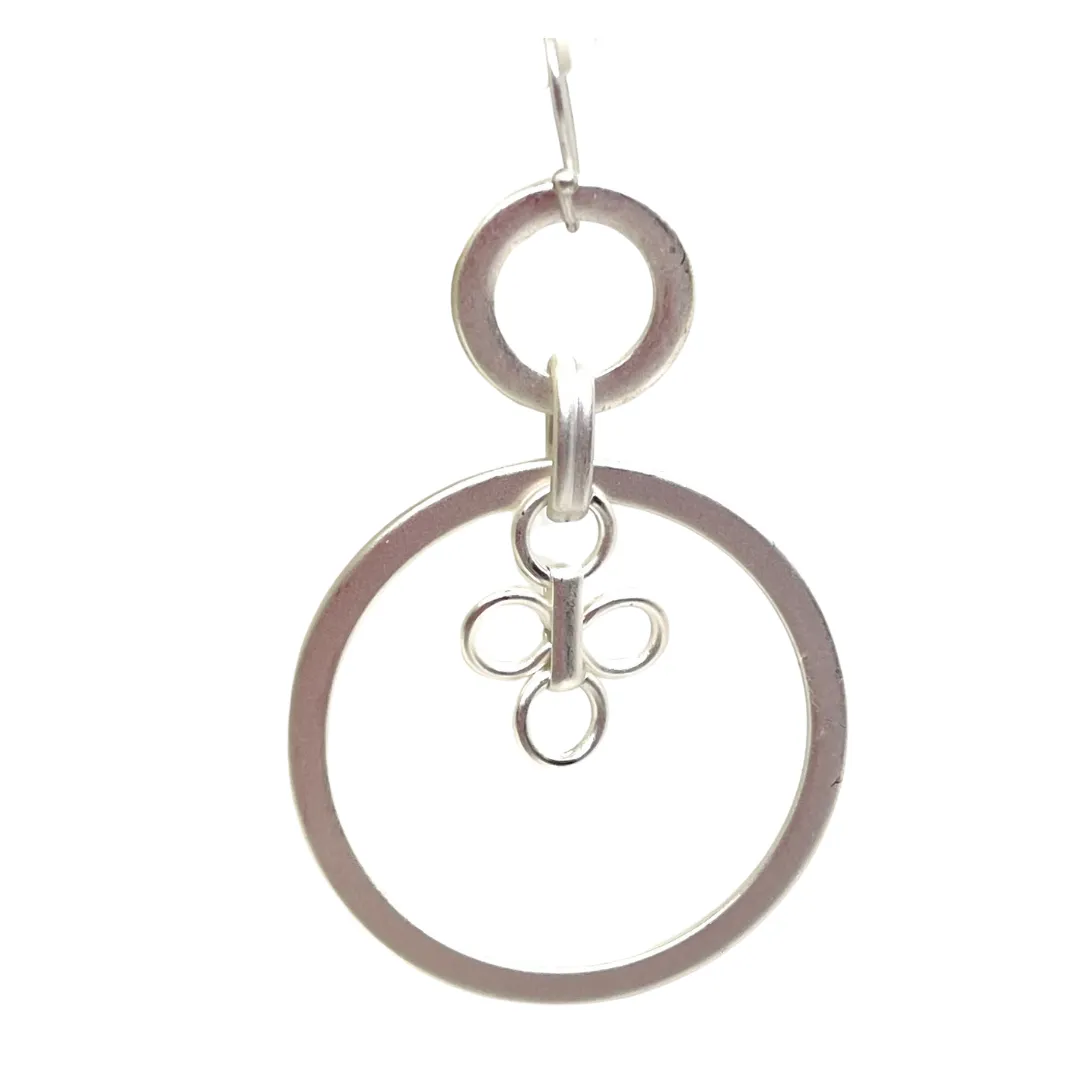 Hoop Earrings With Clover Charm - Matte Silver