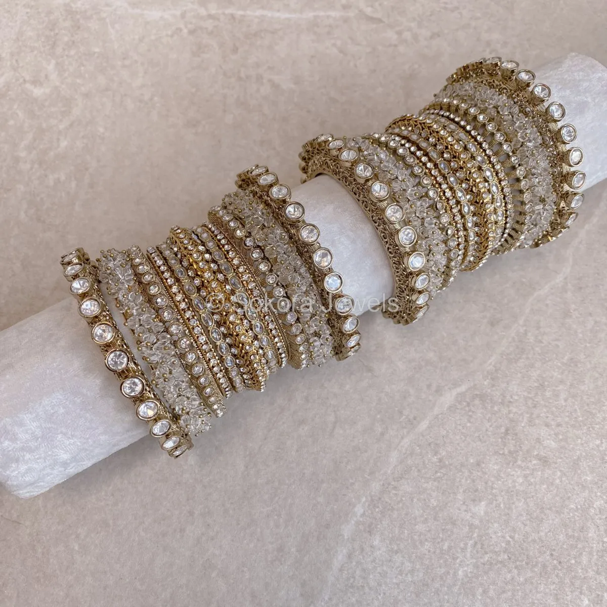 Jodhaa Luxury Bangle Stack - Clear Crystal