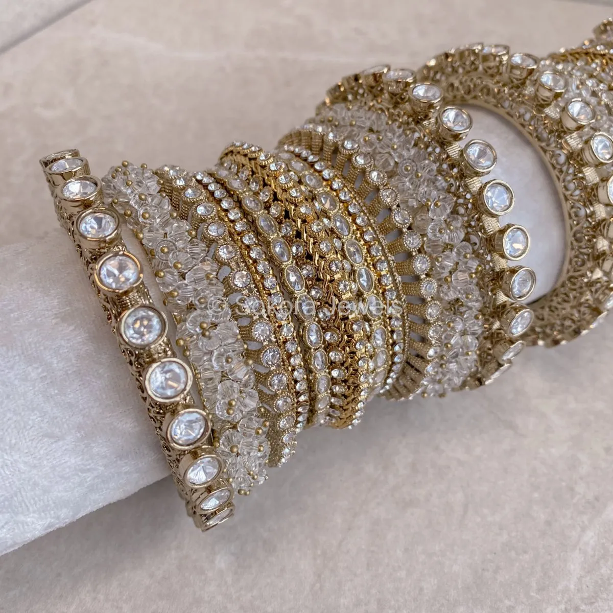 Jodhaa Luxury Bangle Stack - Clear Crystal