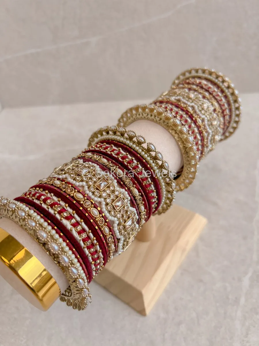 Julekha Bridal Bangle Stack - Maroon