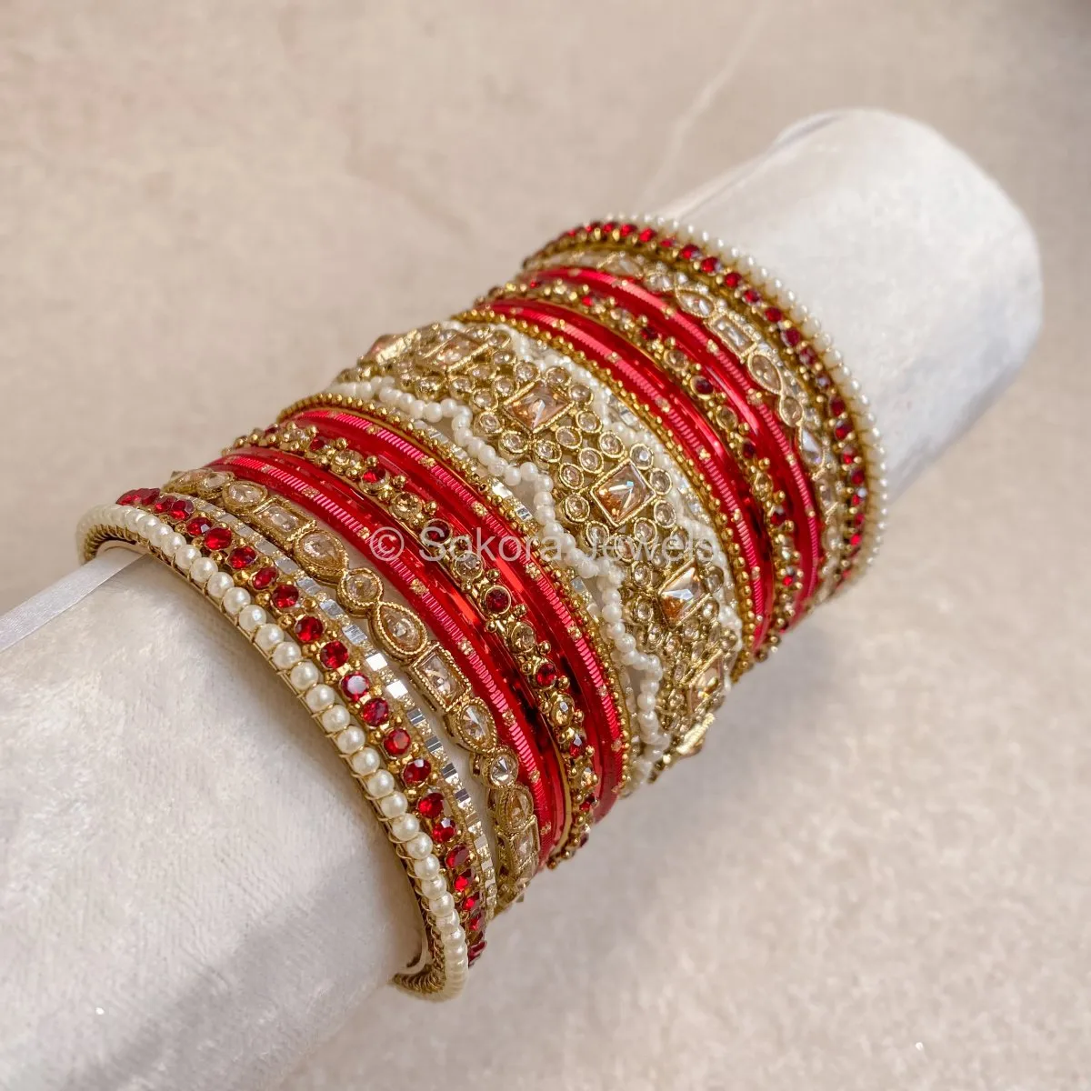 Julekha Luxury Bridal Bangle Stack - Red