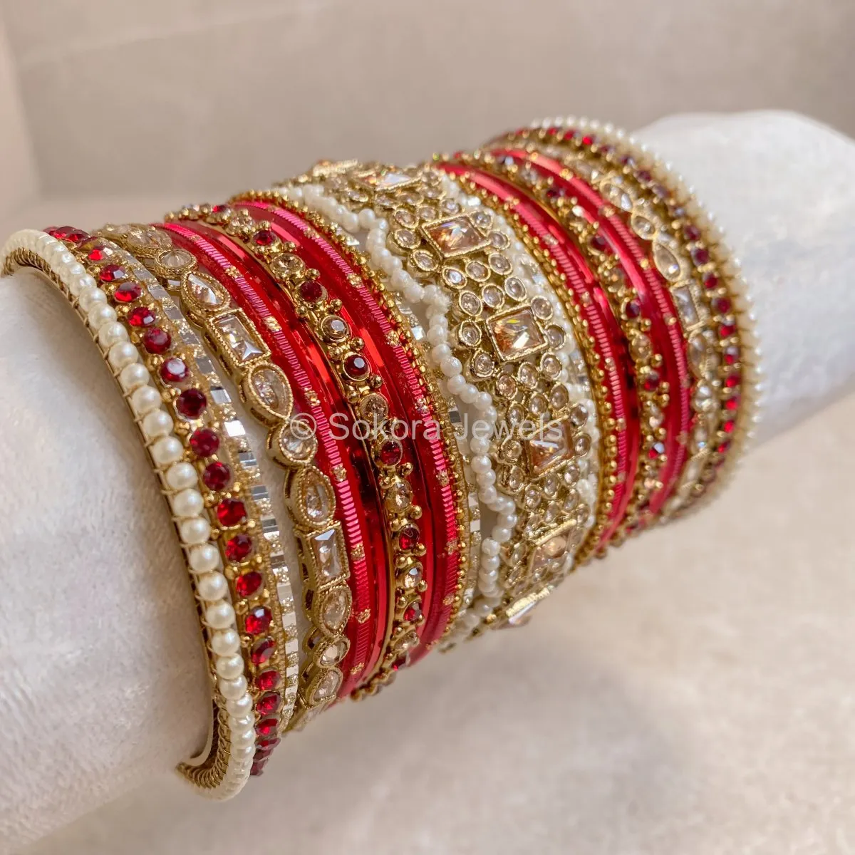 Julekha Luxury Bridal Bangle Stack - Red
