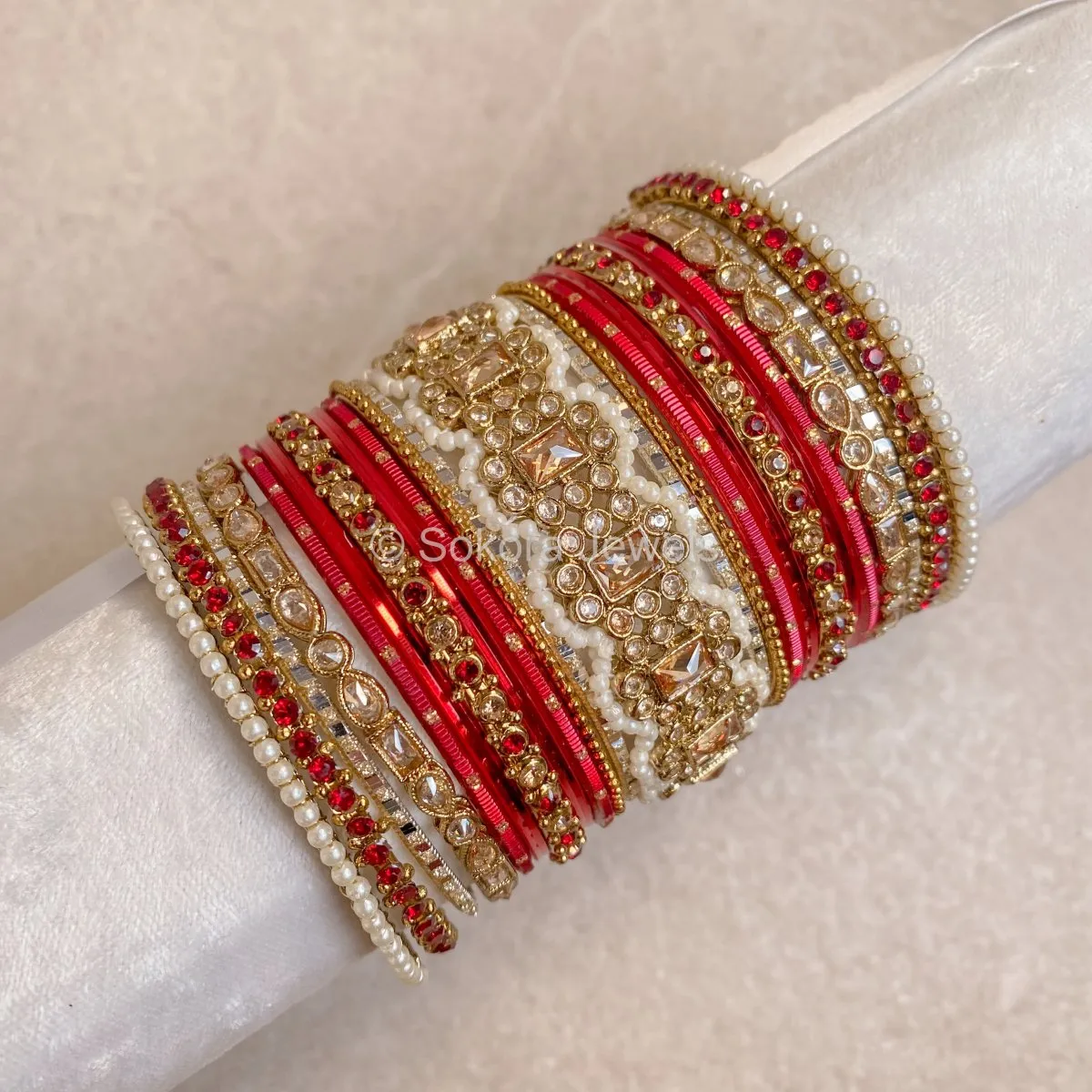 Julekha Luxury Bridal Bangle Stack - Red