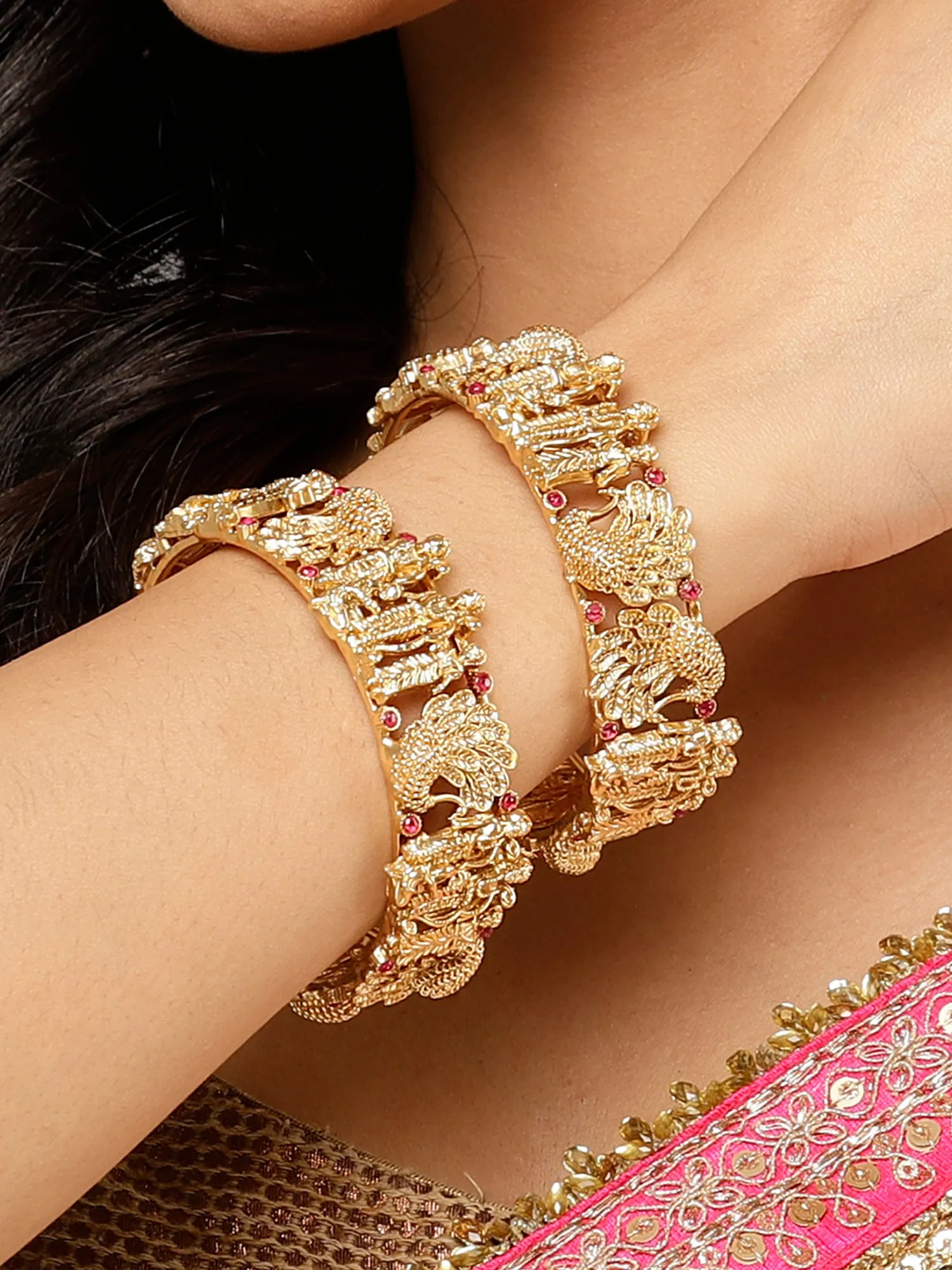Karatcart Gold Plated Set of 2 Shri Ram Bangles for Women