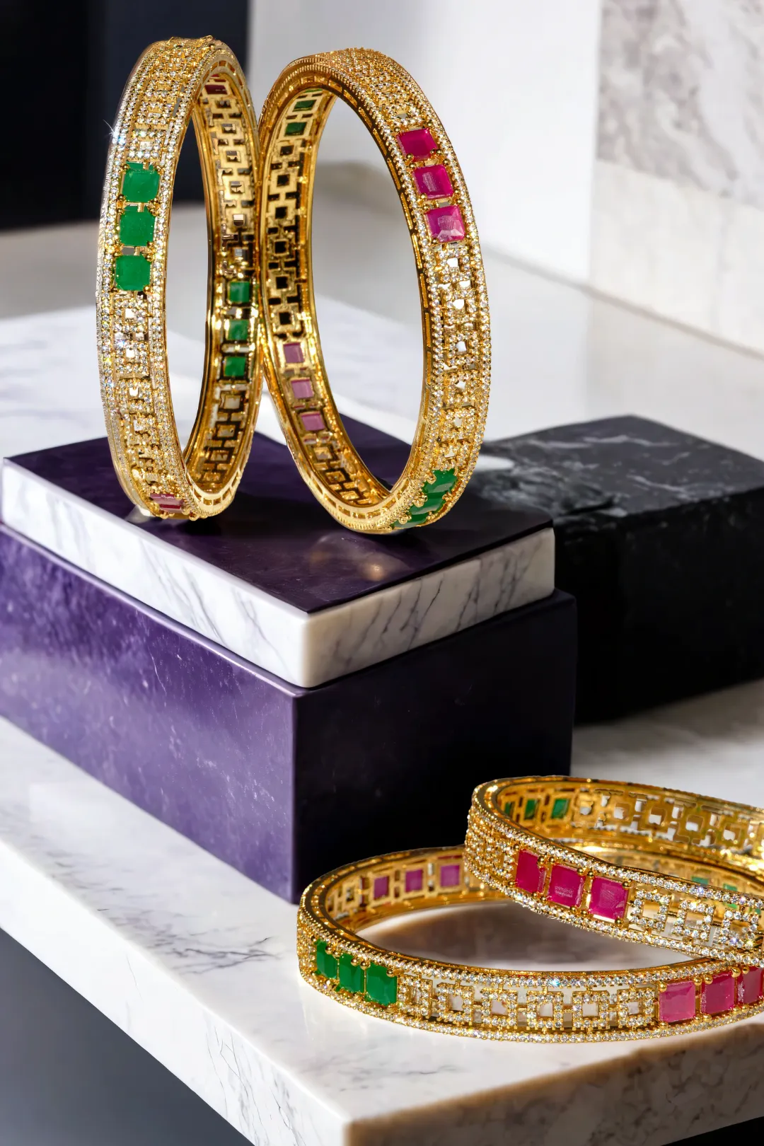 Kyra - Dual-Tone Bangles with Rhodium or Gold Plating Bangles (Set of 2)