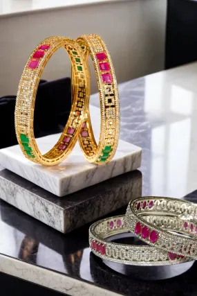 Kyra - Dual-Tone Bangles with Rhodium or Gold Plating Bangles (Set of 2)