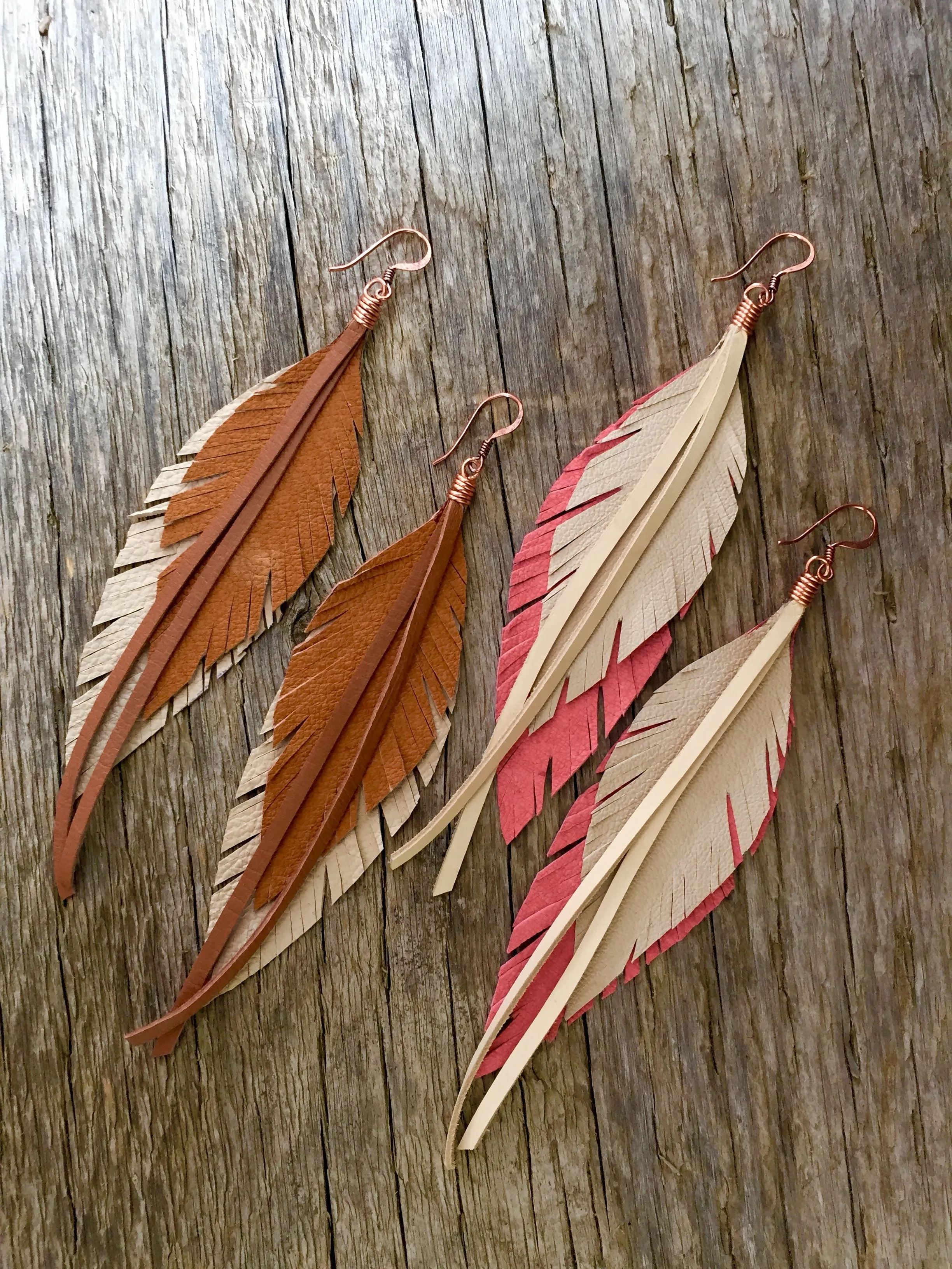 Leather Feather Earrings