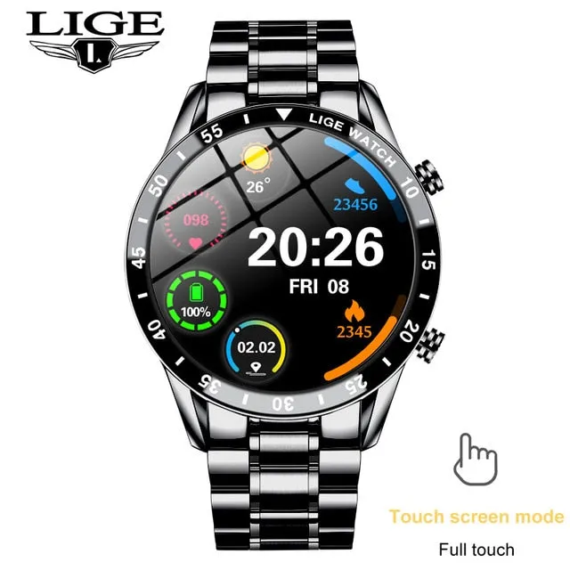LIGE 2020 New Luxury brand mens watches Steel band Fitness watch Heart rate blood pressure Activity tracker Smart Watch For Men