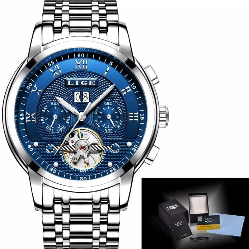 LIGE Mens Watches Fashion Top Brand Luxury Business Automatic Mechanical Watch Men Casual Waterproof Watch Relogio Masculino Box
