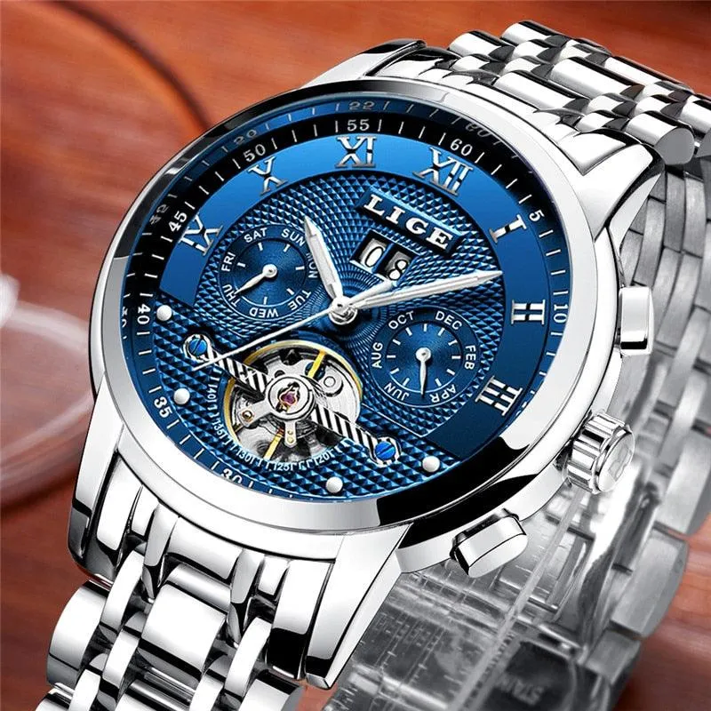 LIGE Mens Watches Fashion Top Brand Luxury Business Automatic Mechanical Watch Men Casual Waterproof Watch Relogio Masculino Box