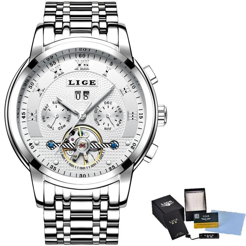 LIGE Mens Watches Fashion Top Brand Luxury Business Automatic Mechanical Watch Men Casual Waterproof Watch Relogio Masculino Box