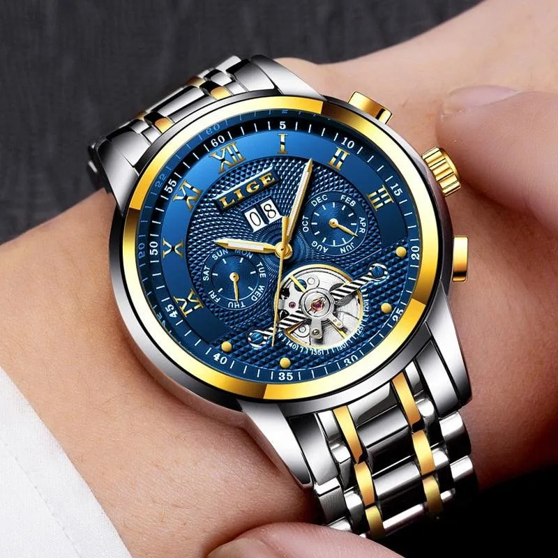LIGE Mens Watches Fashion Top Brand Luxury Business Automatic Mechanical Watch Men Casual Waterproof Watch Relogio Masculino Box