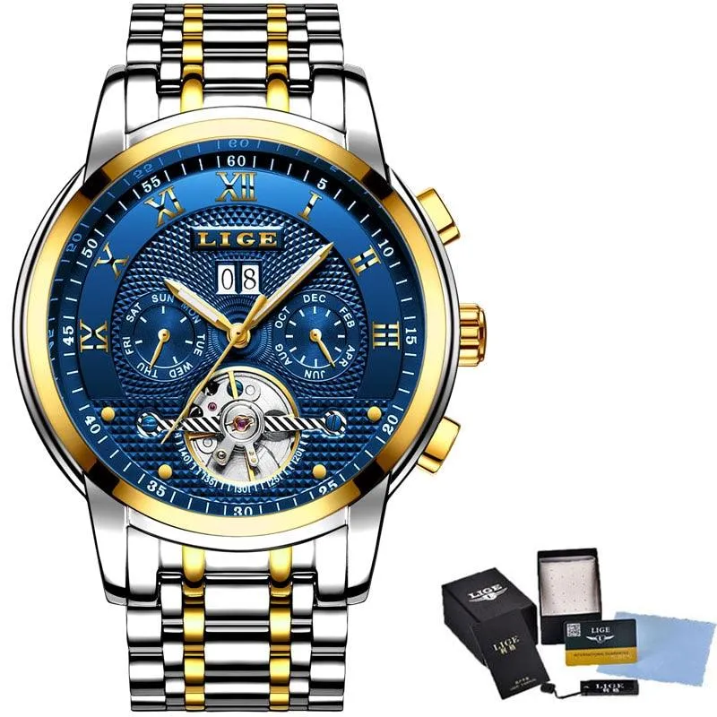 LIGE Mens Watches Fashion Top Brand Luxury Business Automatic Mechanical Watch Men Casual Waterproof Watch Relogio Masculino Box
